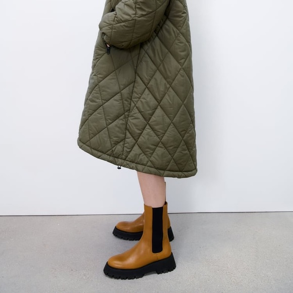 Zara Brown Lug Sole Leather Ankle Boots - Picture 11 of 16